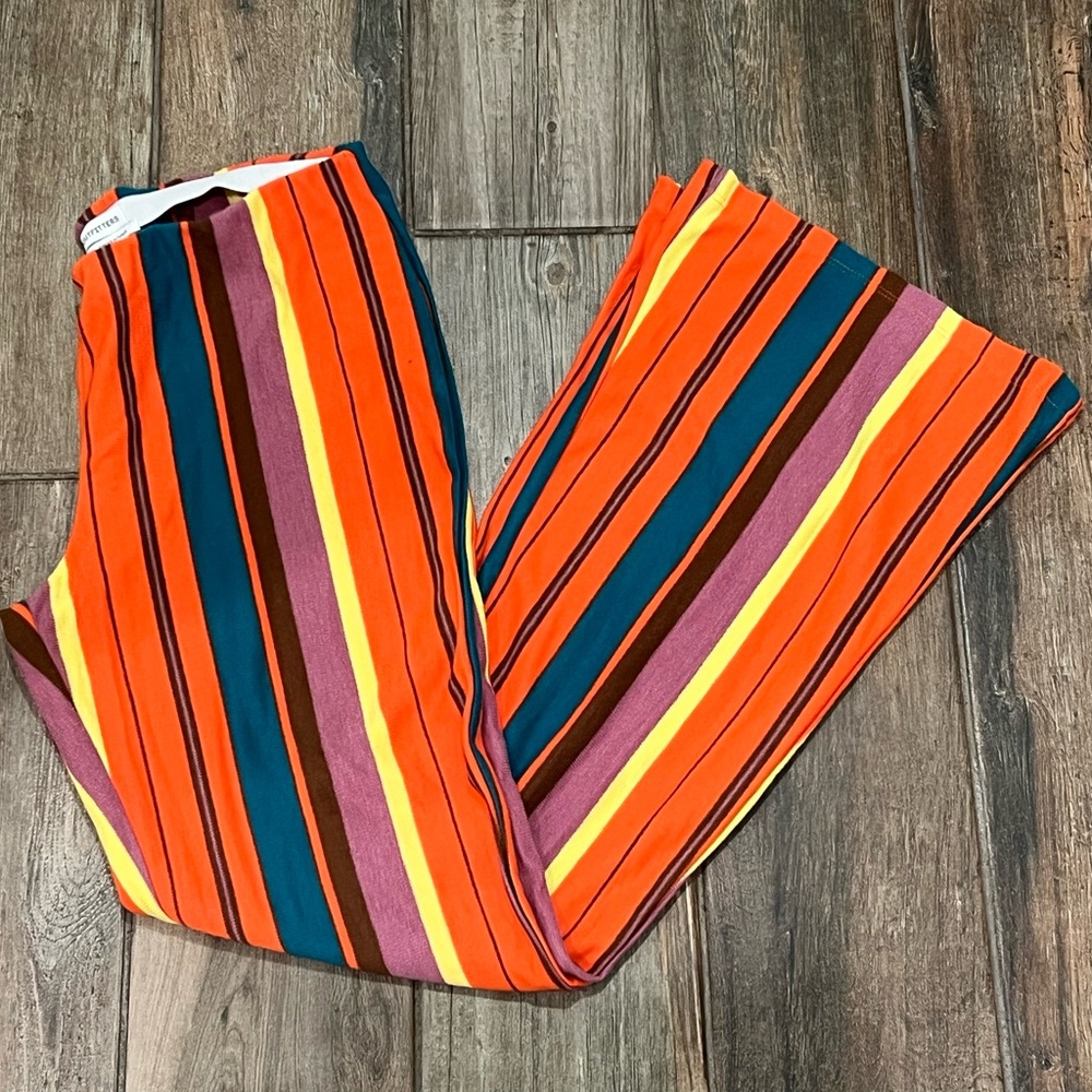Urban Outfitters Orange Teal Multi-Stripe Wide-Leg Pants funky retro